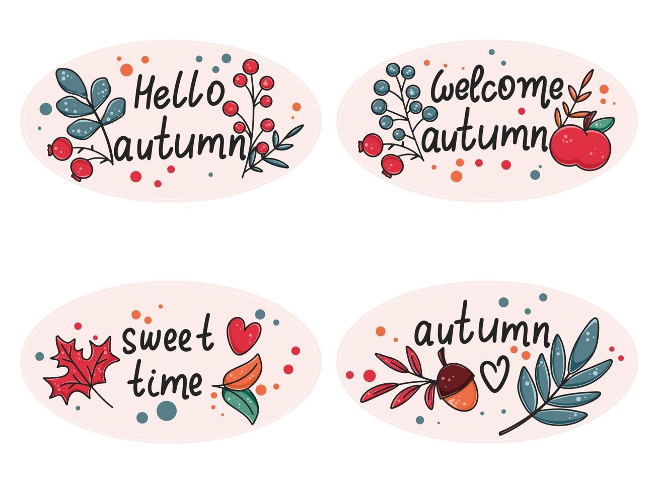 reeks stickers met herfst inscripties vector