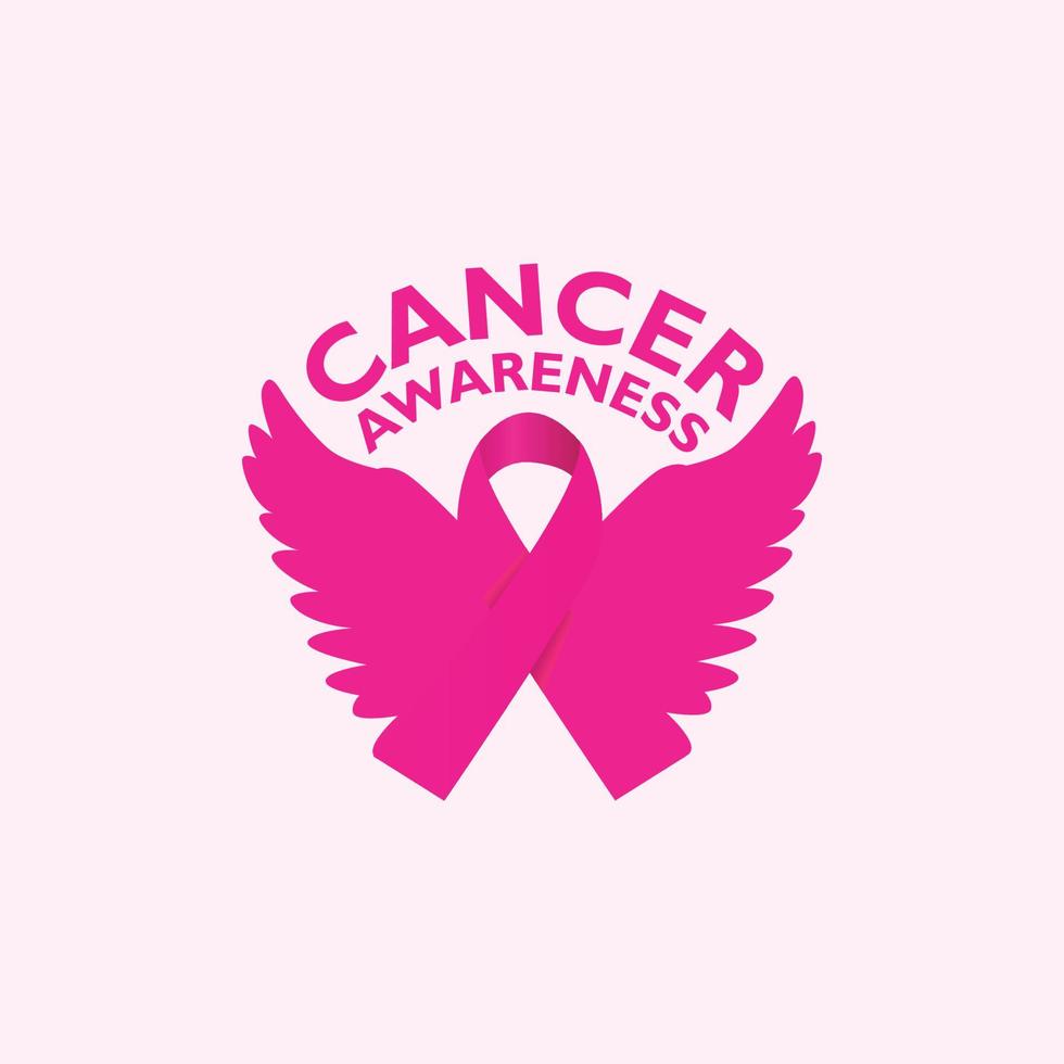 kanker bewustzijn lint met roze kleur Vleugels vector illustratie