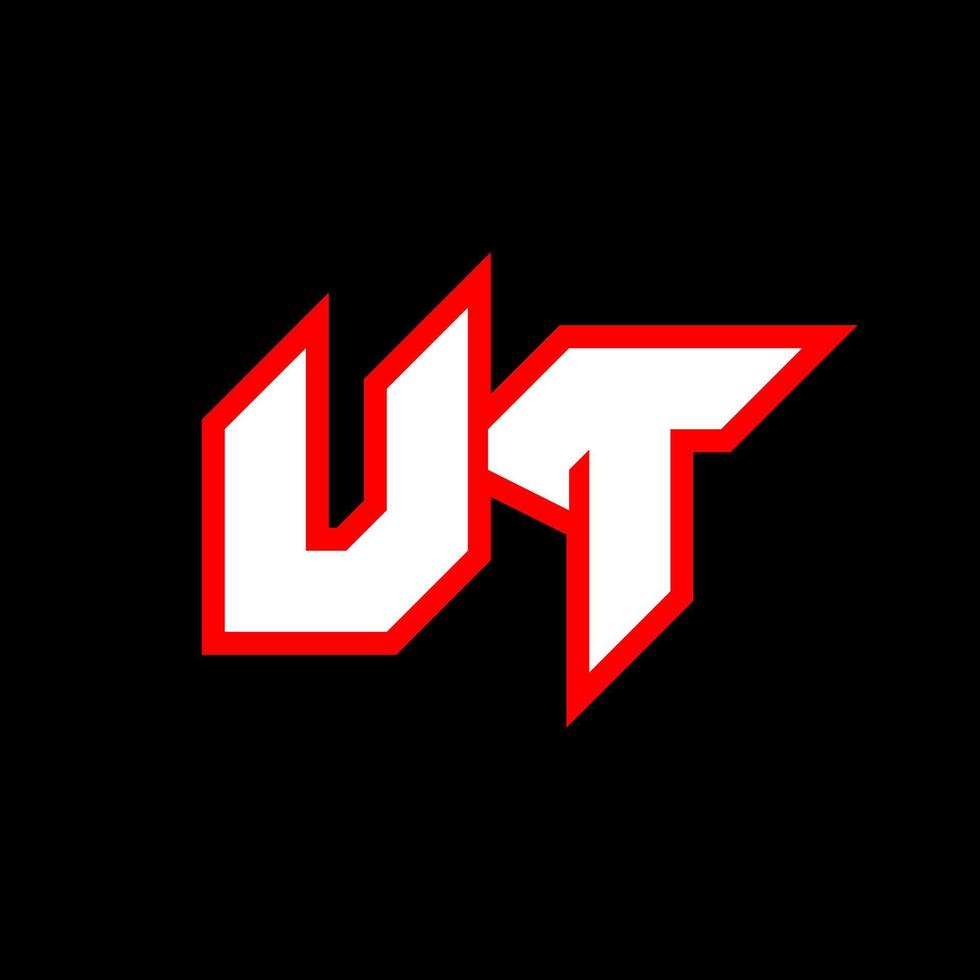 ut logo ontwerp, eerste ut brief ontwerp met sci-fi stijl. ut logo voor spel, e-sport, technologie, digitaal, gemeenschap of bedrijf. u t sport modern cursief alfabet lettertype. typografie stedelijk stijl lettertypen. vector