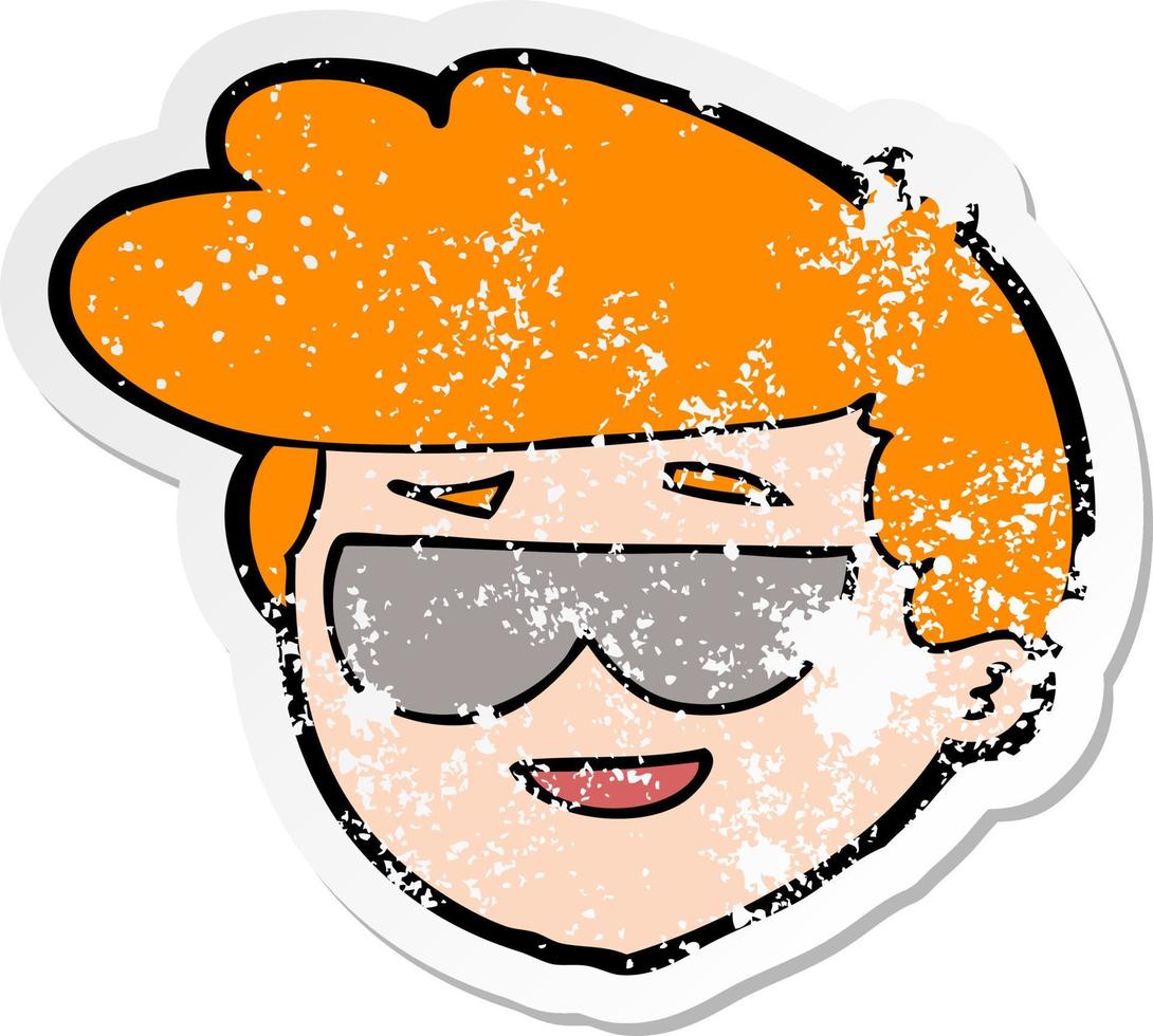 verontruste sticker van een tekenfilmjongen met een zonnebril vector