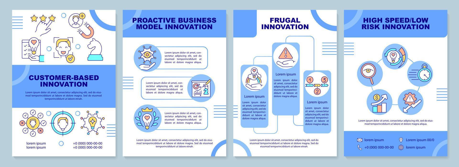 toekomst innovatie concepten blauw brochure sjabloon. bedrijf model. brochure ontwerp met lineair pictogrammen. 4 vector indelingen voor presentatie, jaar- rapporten.