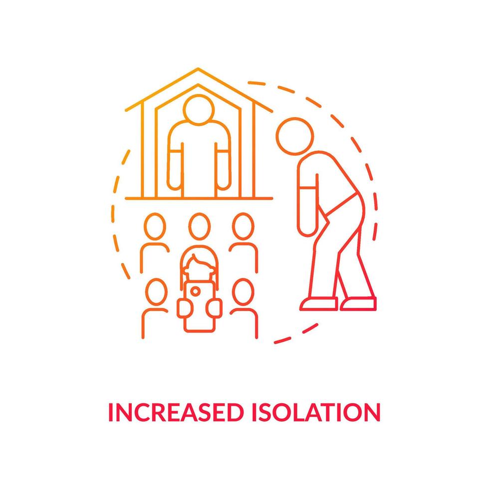 is gestegen isolatie rood helling concept icoon. eenzaamheid probleem. keerzijde van sociaal media abstract idee dun lijn illustratie. geïsoleerd schets tekening. vector