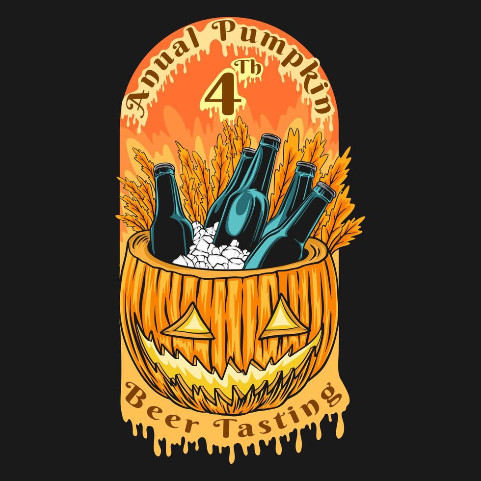 4e jaar- pompoen bier proeven, halloween t-shirt ontwerp, spookachtig halloween illustratie achtergrond vector