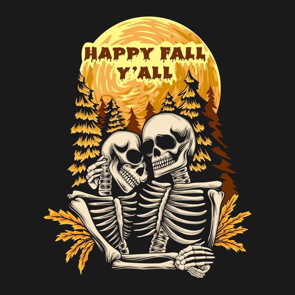 gelukkig vallen jullie allemaal, halloween t-shirt ontwerp, spookachtig halloween illustratie achtergrond vector