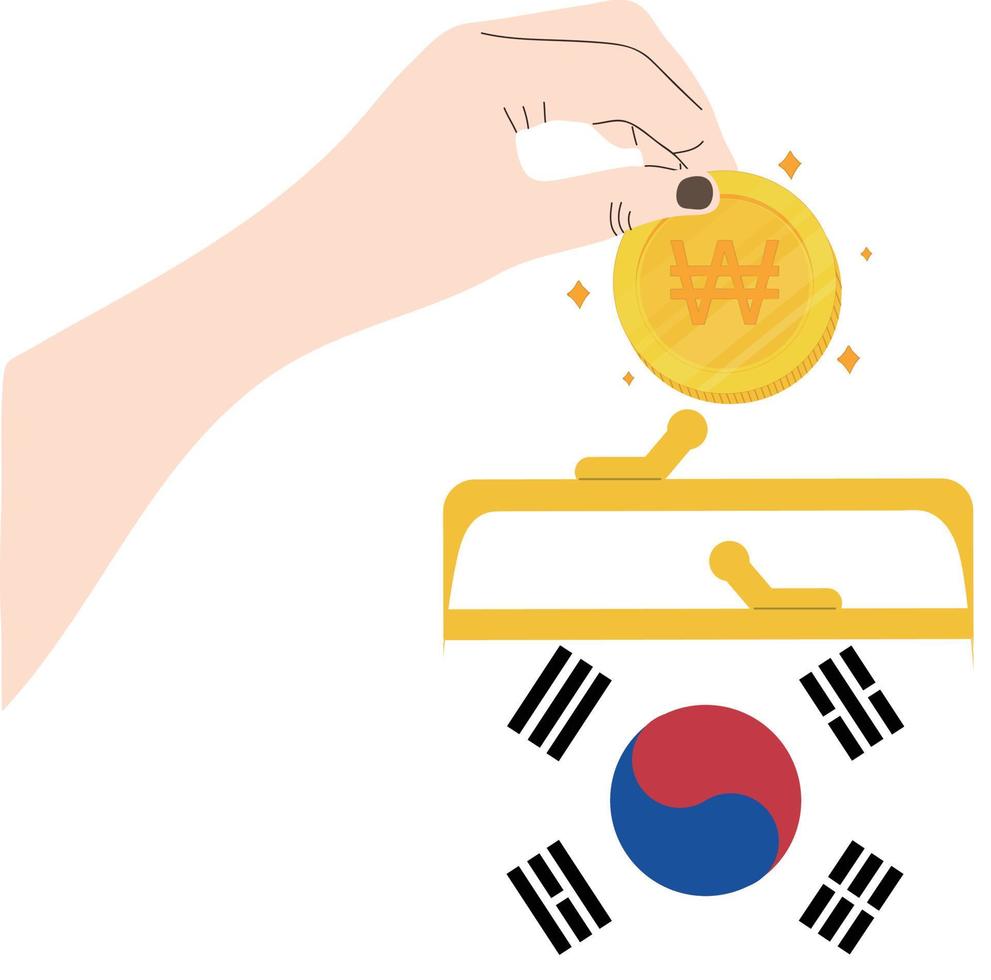 zuiden Koreaans vlag vector hand- getrokken, zuiden Koreaans won