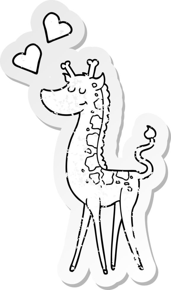 verontrust sticker van een tekenfilm giraffe met liefde hart vector