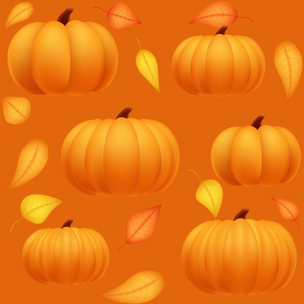 herfst naadloos patroon achtergrond met pompoenen en bladeren. oranje realistisch groente voor dankzegging of halloween. vallen oogst festival. vector illustratie structuur sjabloon voor afdrukken.