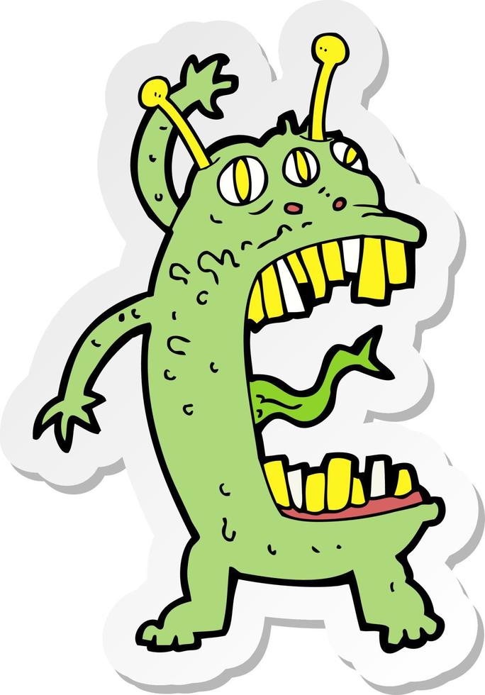 sticker van een tekenfilm gek monster vector