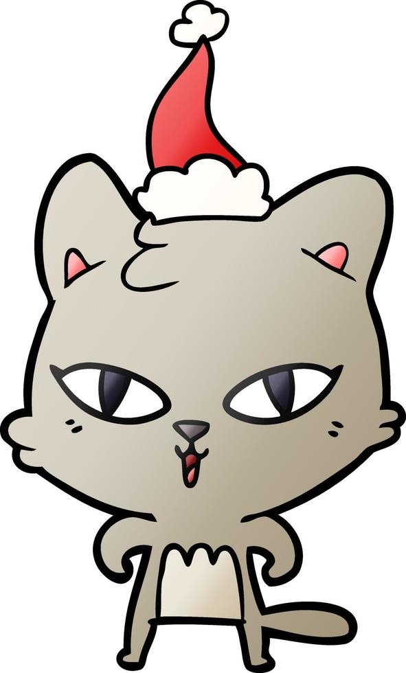 gradiëntcartoon van een kat met een kerstmuts vector