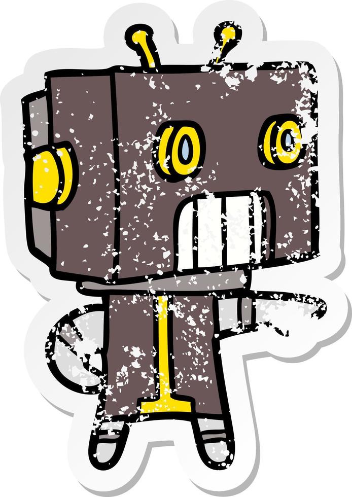 noodlijdende sticker van een tekenfilmrobot vector