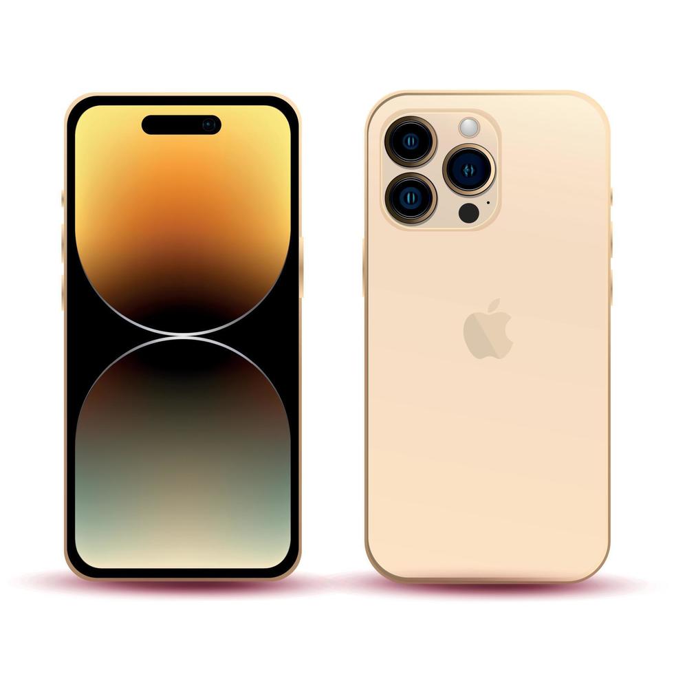 goud smartphone model- appel iphone 14 pro, nieuw het industrie, origineel behang, mockup voor web ontwerp Aan een wit achtergrond - vector