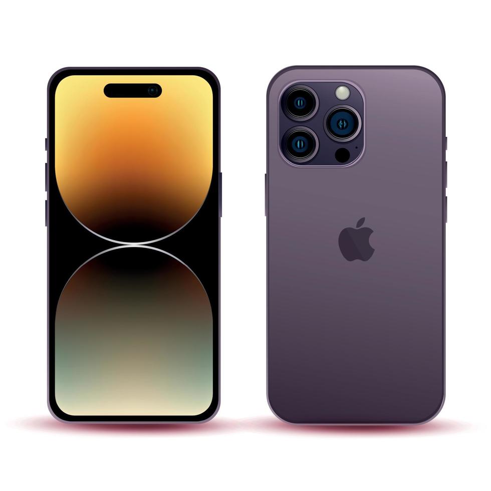 Purper smartphone model- appel iphone 14 pro, het industrie nieuwigheid, origineel behang, mockup voor web ontwerp Aan een wit achtergrond - vector