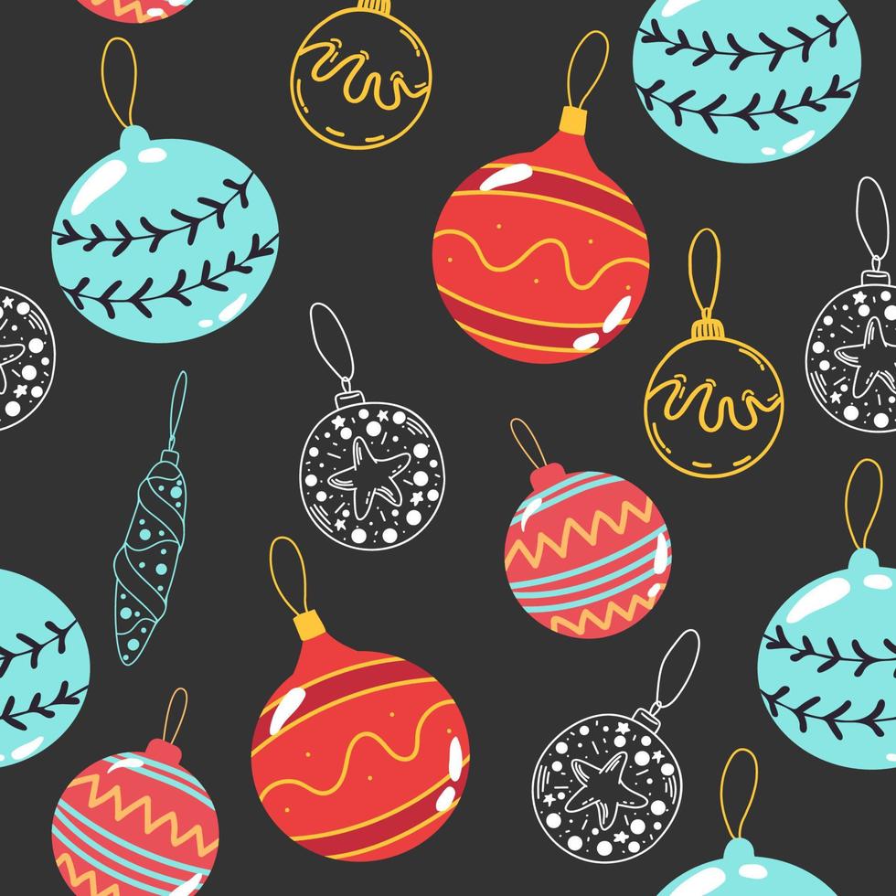 Kerstmis naadloos patroon met ballen, kerstballen, kegels, bogen blauw achtergrond. perfect voor vakantie uitnodigingen, winter groet kaarten, behang en geschenk papier vector