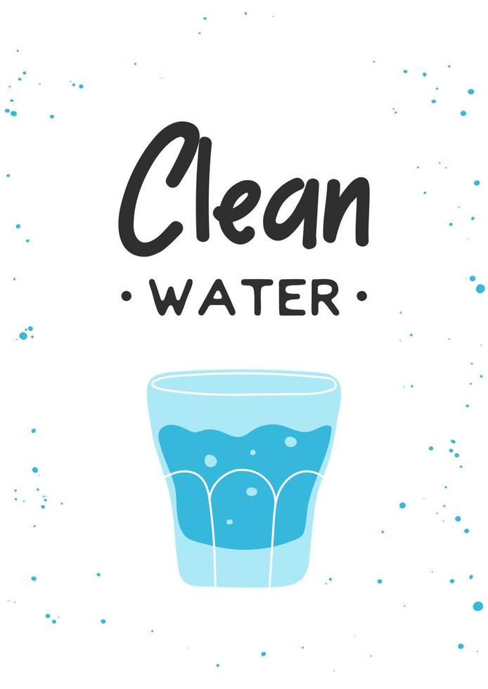 glas van water clip art in vlak lijn modern stijl met uitdrukking schoon water. gezond levensstijl, hydrateren motivatie. hand- getrokken vector illustratie voor poster, muur kunst, spandoek.