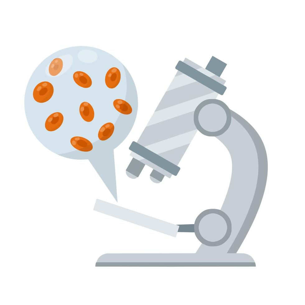 microscoop. wetenschappelijk uitrusting van laboratorium. studie van microkosmos. onderwijs en wetenschap. vergroten glas. bloed cel. test en Onderzoek. vlak icoon vector