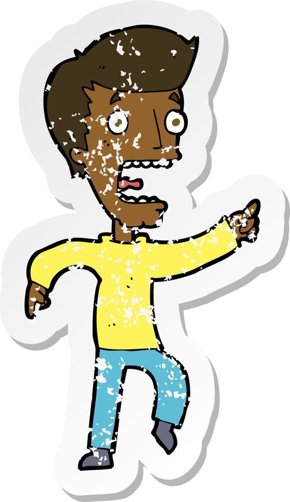 retro noodlijdende sticker van een cartoon doodsbange man vector