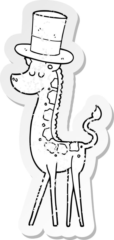 verontrust sticker van een tekenfilm giraffe in top hoed vector