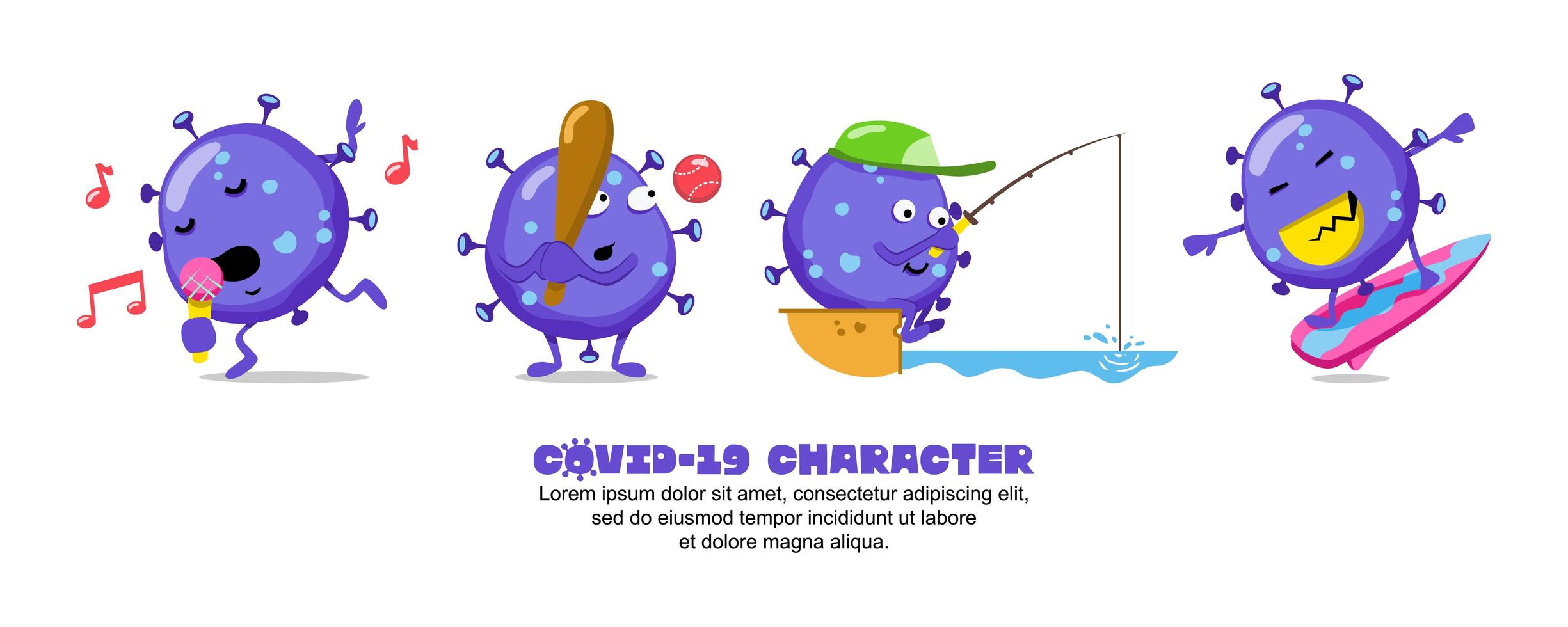 blauwe coronavirus actieve cartoon set vector