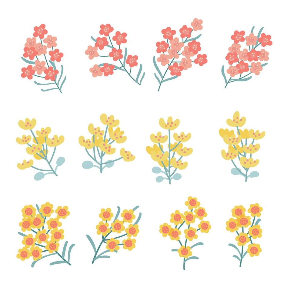 abstact bloem Aan takken verzameling met bladeren, bloemen takjes. voorjaar kunst reeks met botanisch elementen. volk stijl. elementen voor de voorjaar vakantie. vlak vector illustratie geïsoleerd Aan wit