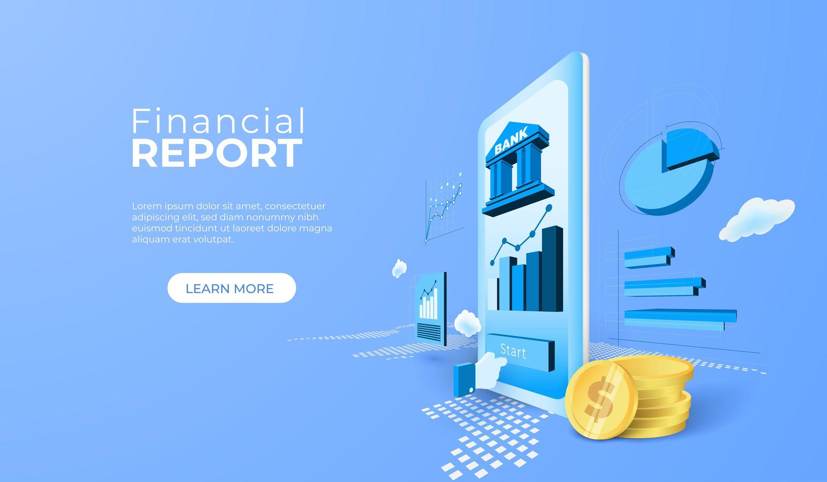 financiële verslagbankdienst met mobiele app vector