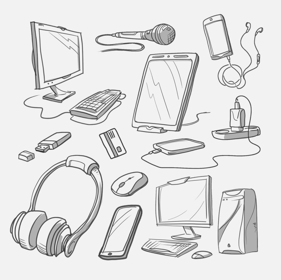 set van handgetekende gadget iconen vector