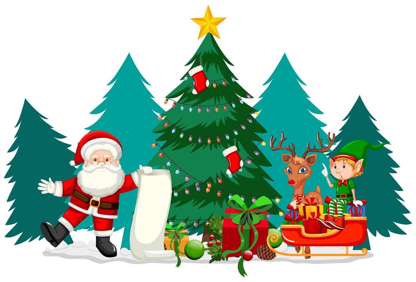 kerstthema met santa en zijn lijst vector