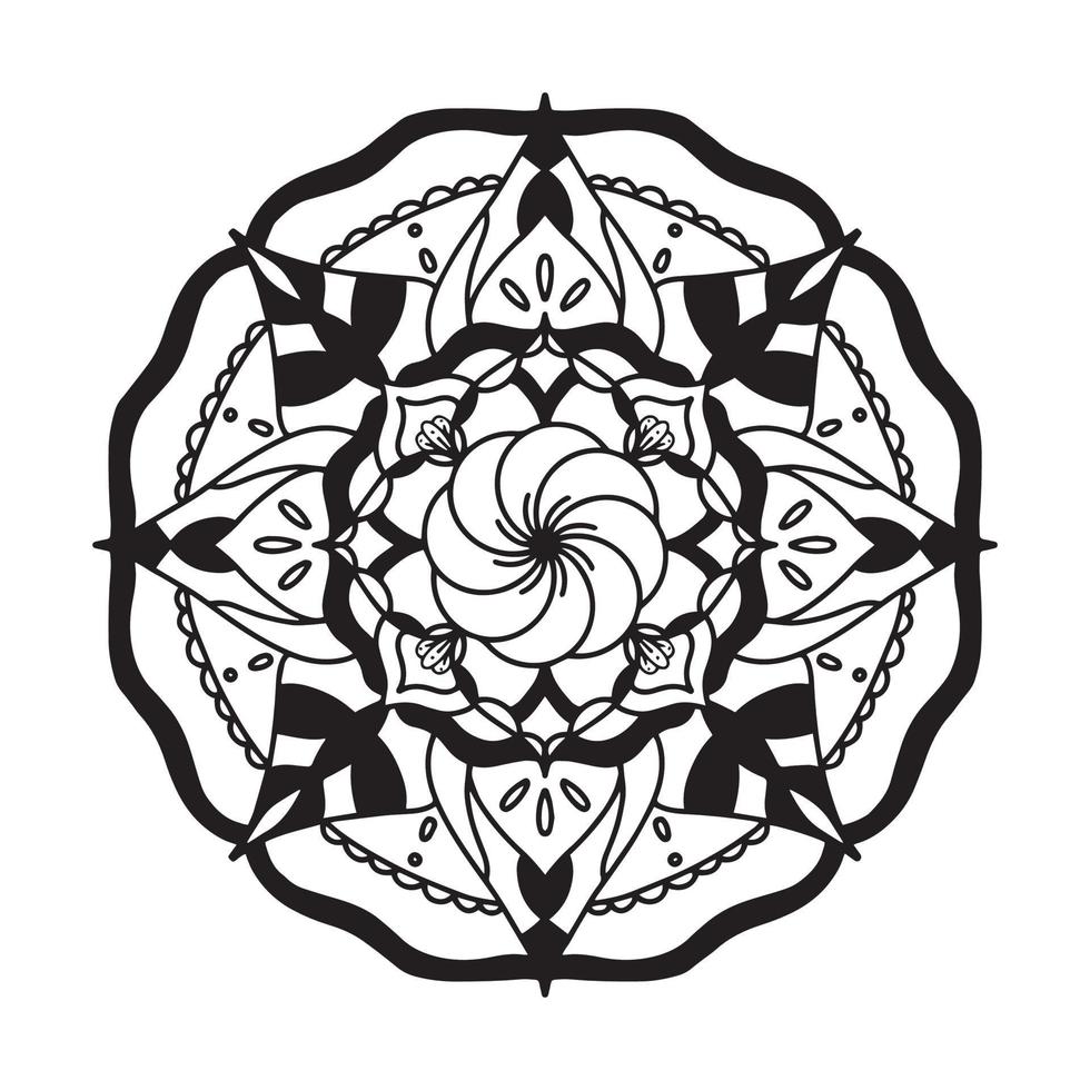 circulaire mandala zwart en wit patroon, versierd met Boheems koel mandala kunst, henna- bloemen, mehndi rite en monochroom symmetrisch. kleur boek bladzijde mandaal, anti stress therapie. vector