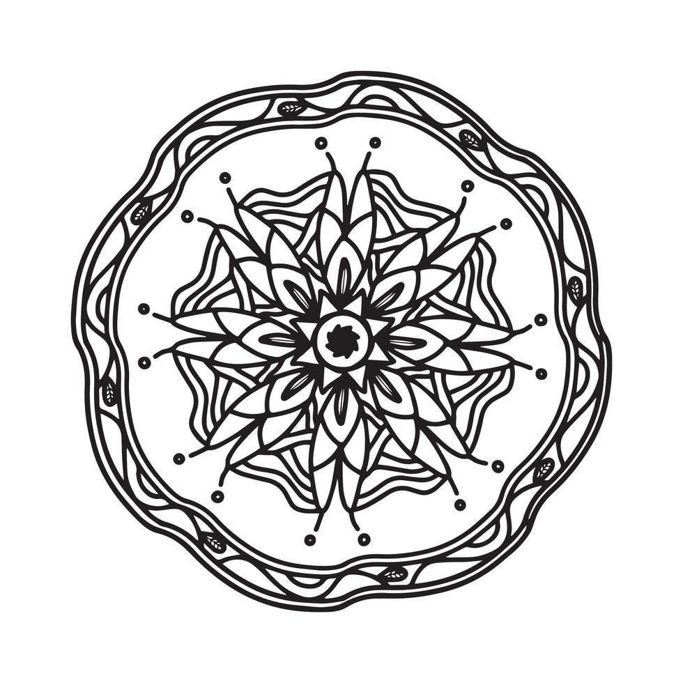 circulaire mandala zwart en wit patroon, versierd met Boheems koel mandala kunst, henna- bloemen, mehndi rite en monochroom symmetrisch. kleur boek bladzijde mandaal, anti stress therapie. vector