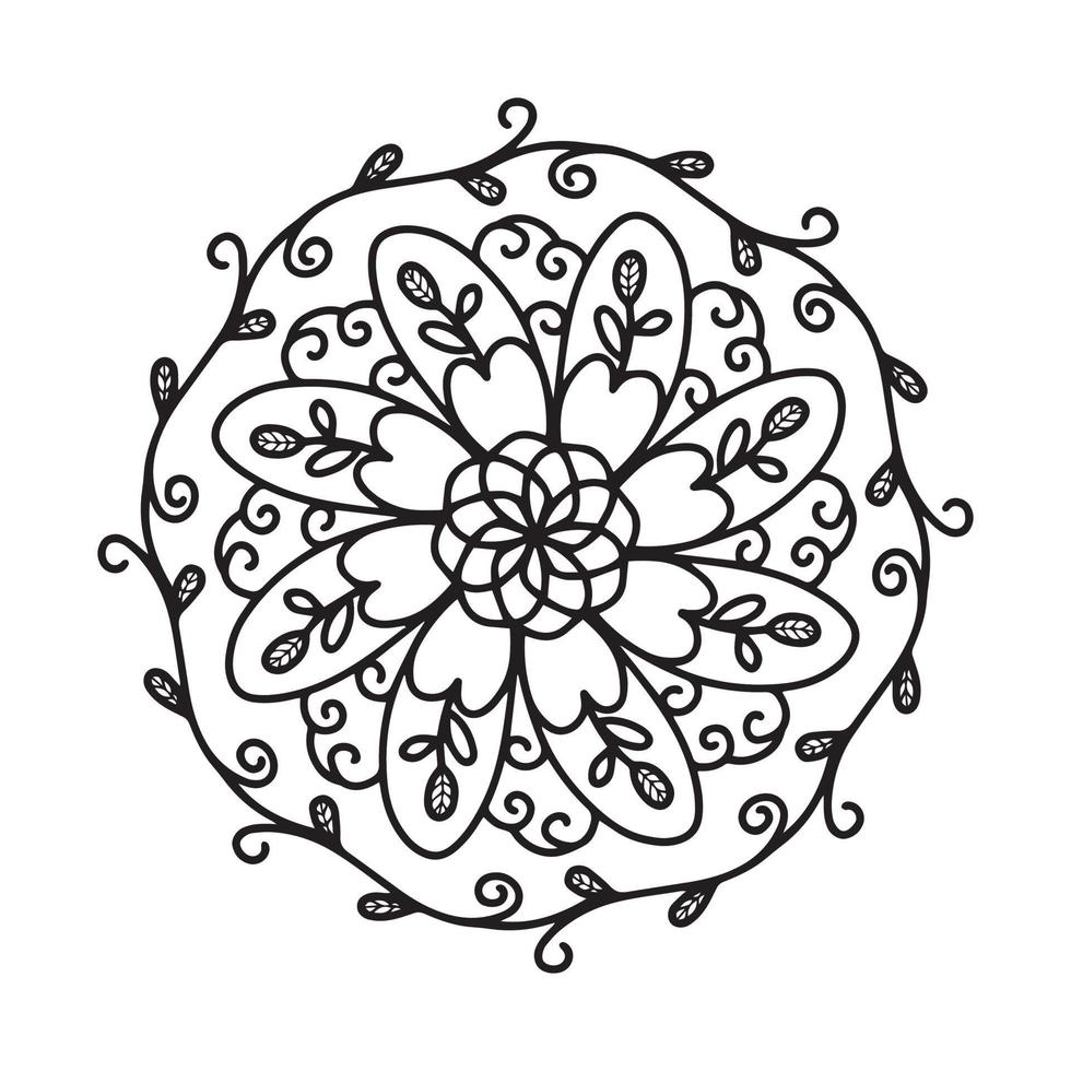 circulaire mandala zwart en wit patroon, versierd met Boheems koel mandala kunst, henna- bloemen, mehndi rite en monochroom symmetrisch. kleur boek bladzijde mandaal, anti stress therapie. vector