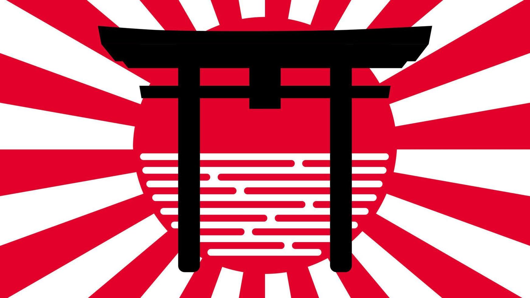 zwart Japans ritueel poort met de zon. vector