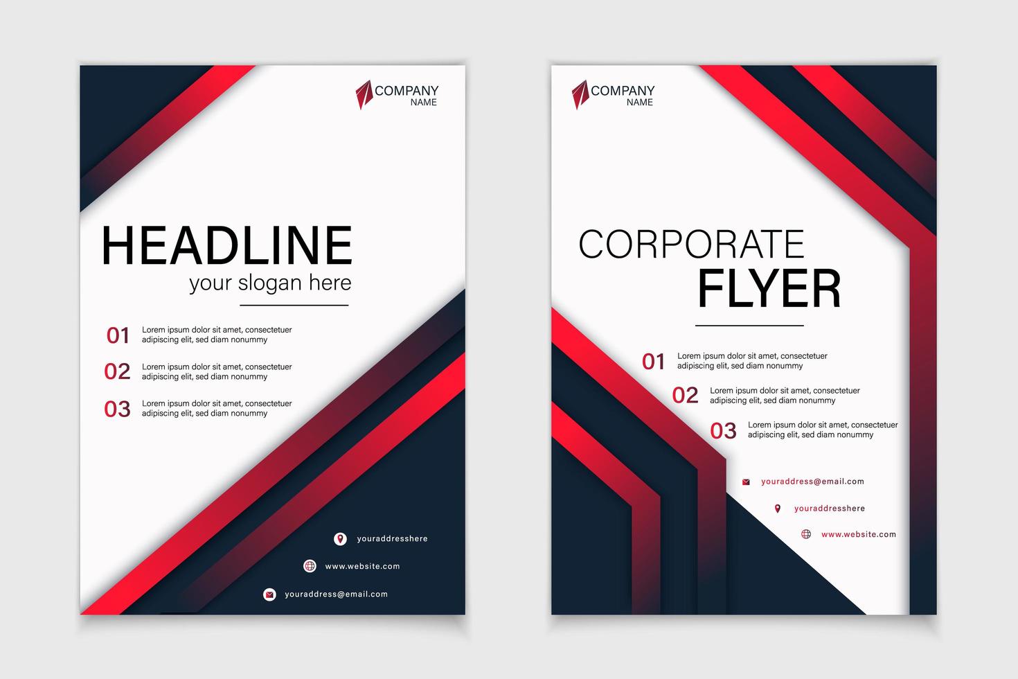 corporate flyer set met rode en blauwe hoeken vector