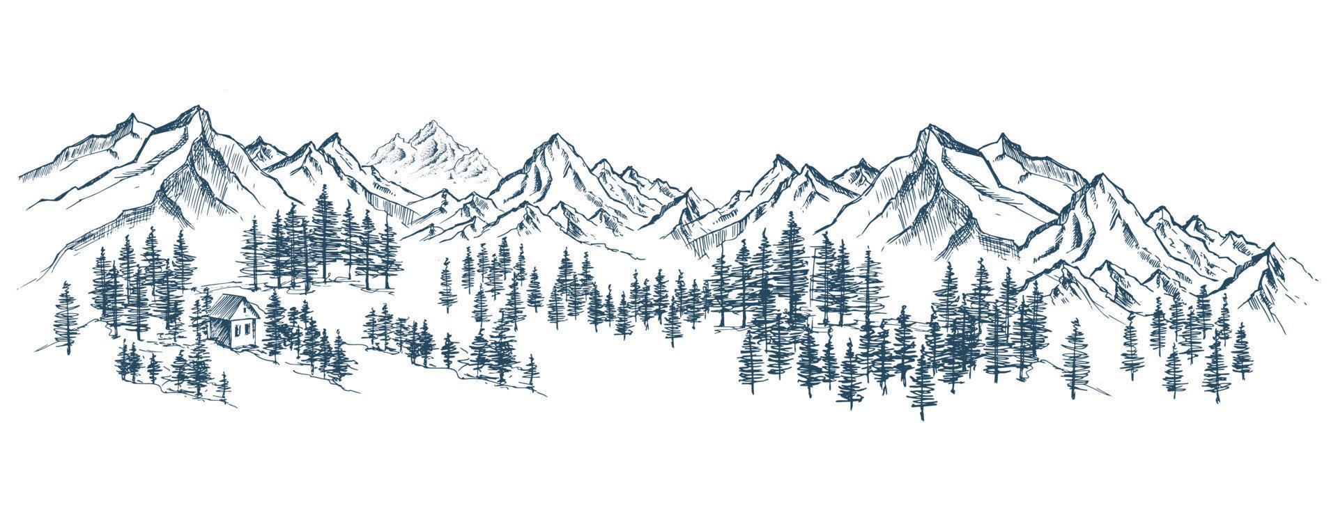 berglandschap, met de hand getekende illustratie vector