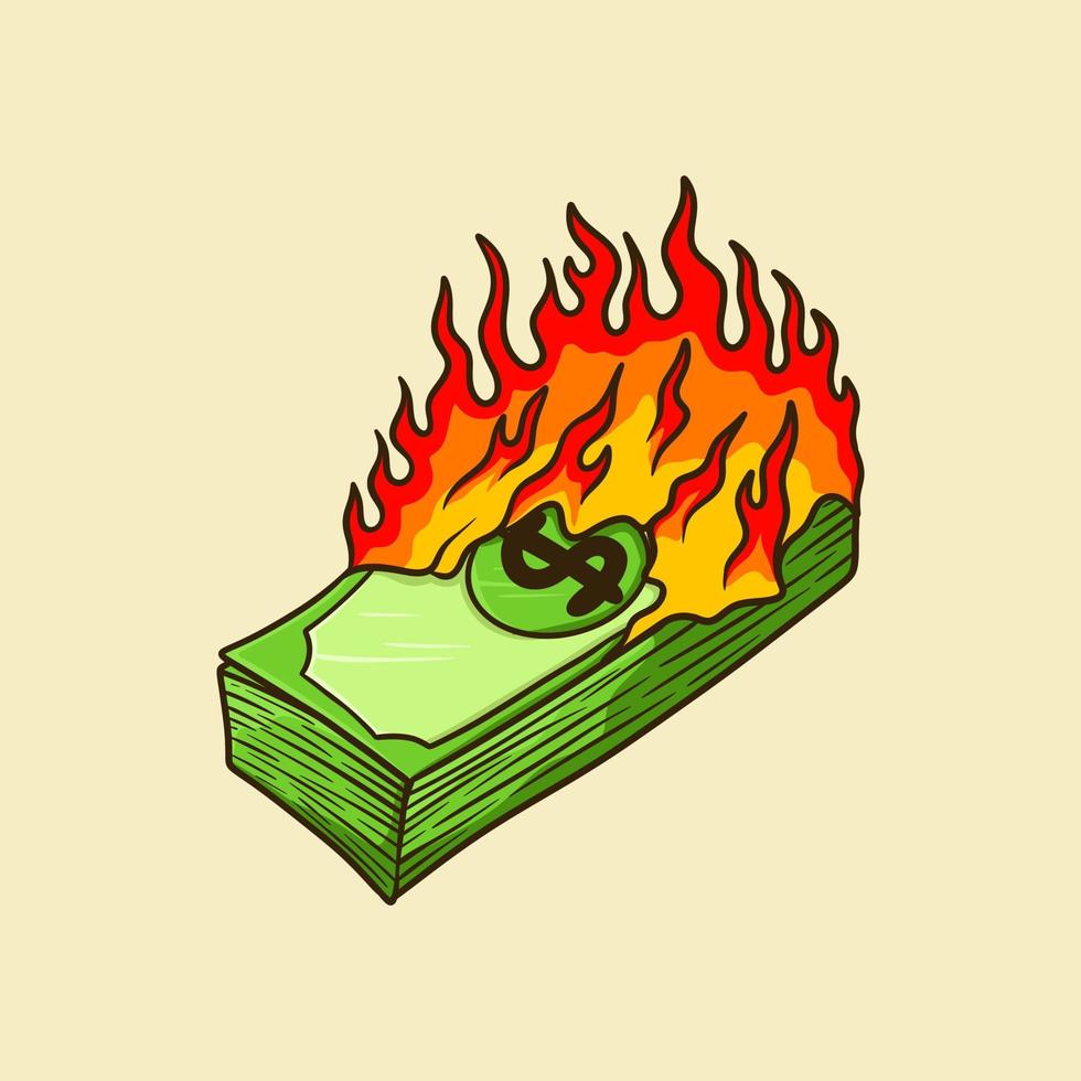 brandend geld tekenfilm vector illustratie