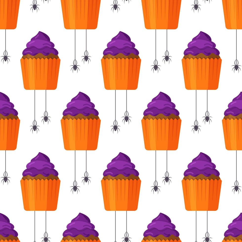 vector illustratie van halloween cupcakes patroon. omhulsel papier voor vakantie kostuum partijen.