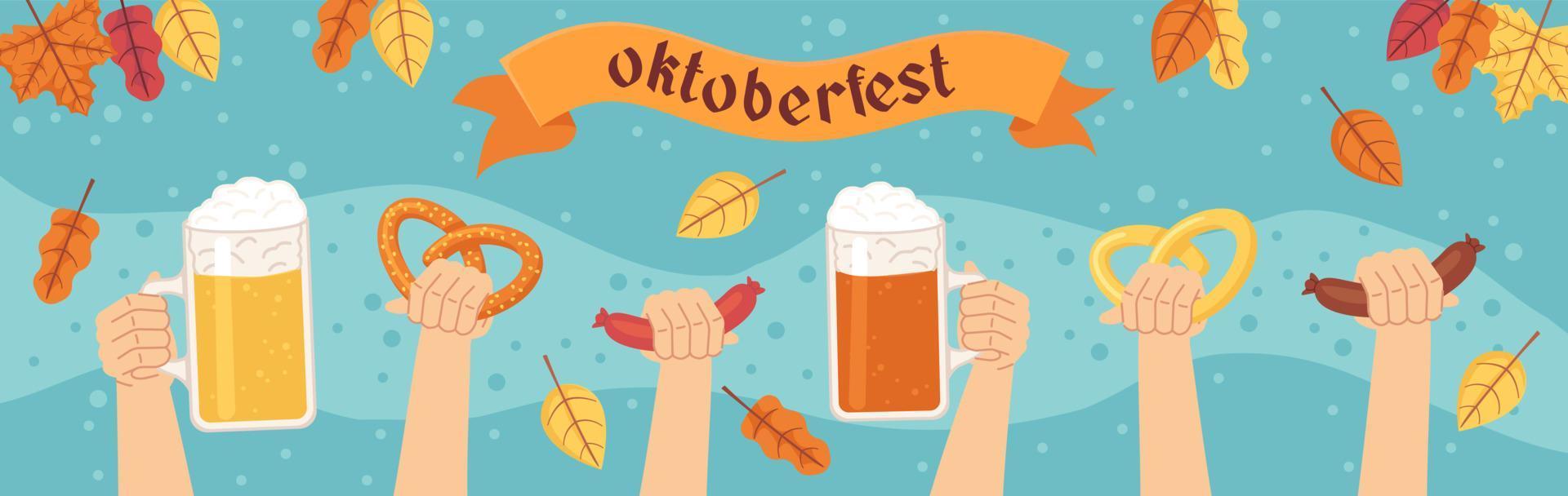 oktoberfeest horizontaal. spandoek. bier festival viering. voorraad vector illustratie in vlak tekenfilm stijl