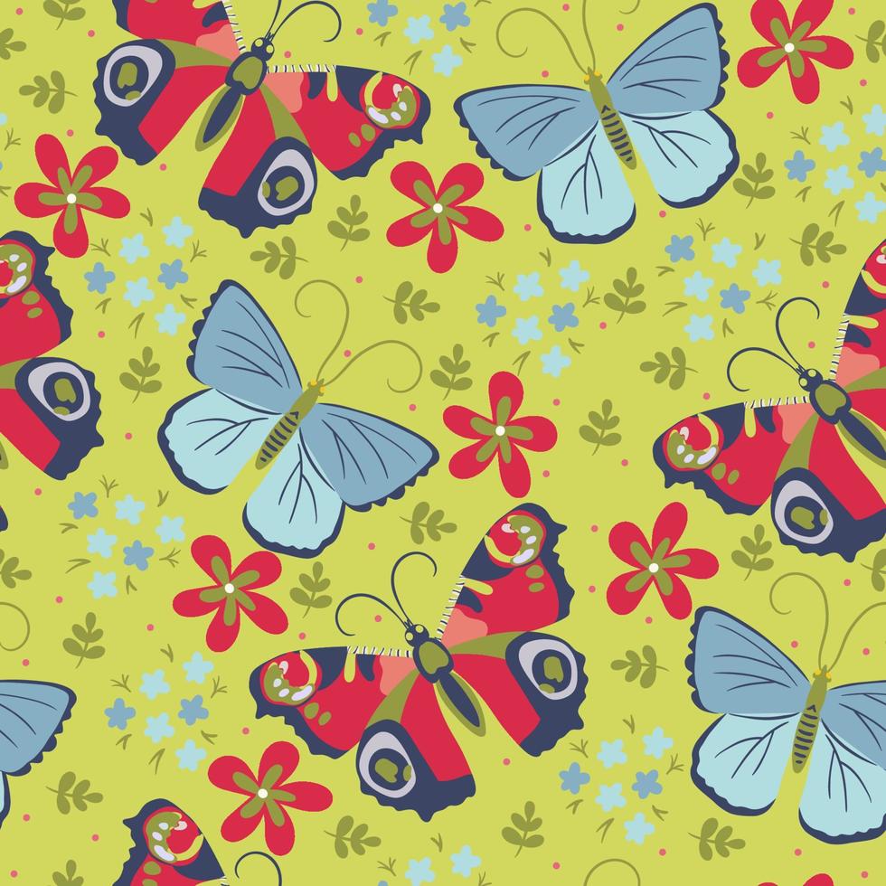 naadloos patroon met vlinders en bloemen. vectorafbeeldingen. vector