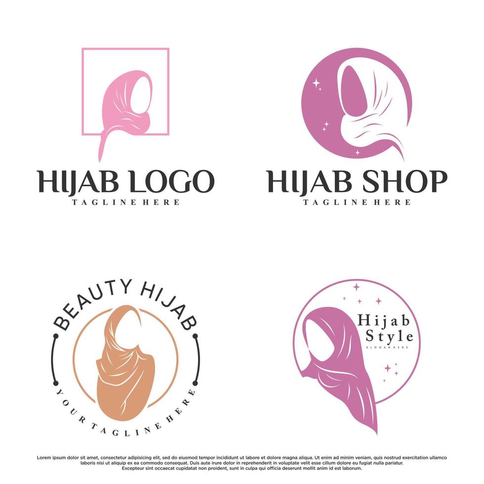 set hijab voor moslim mode-logo-ontwerp met creatieve element premium vector