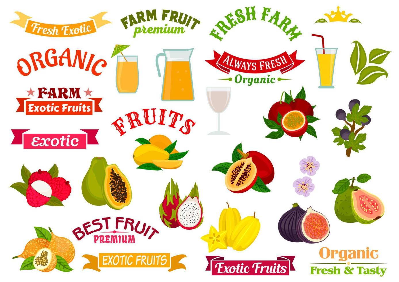 fruit sap tekens. sappig vers fruit pictogrammen reeks vector