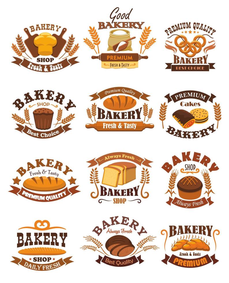 bakkerij winkel brood vector geïsoleerd tekens emblemen