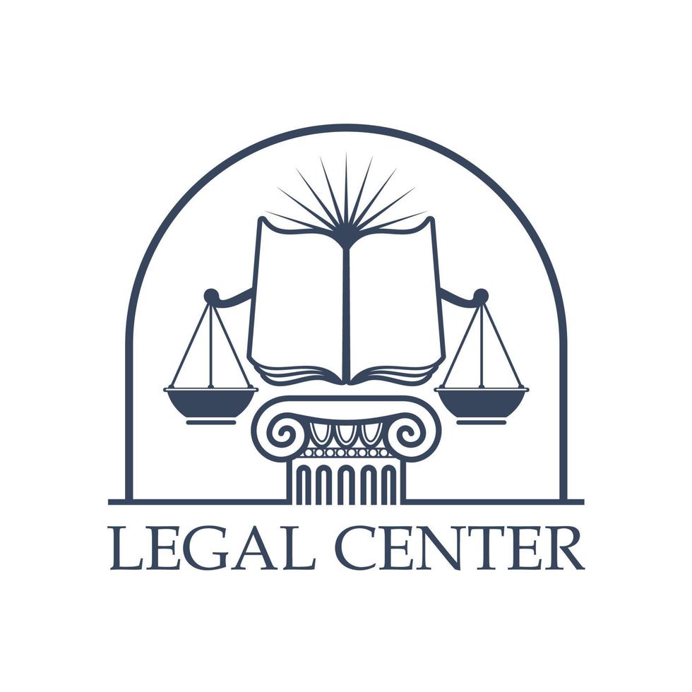 wettelijk centrum balans van gerechtigheid, wet Open boek icoon vector