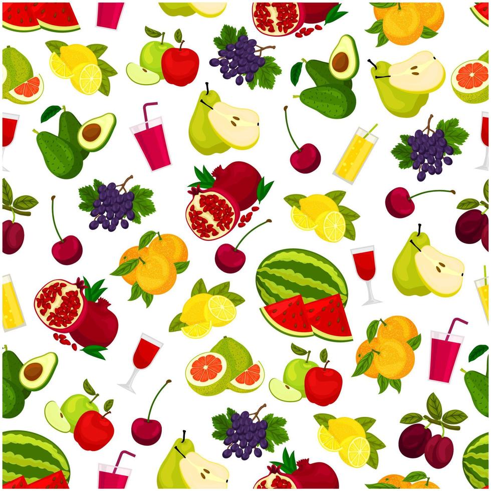 vers rijp fruit en sappig drankjes patroon vector