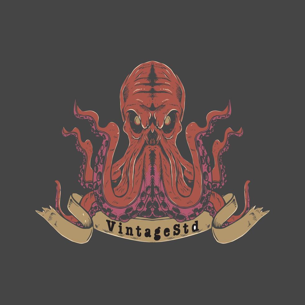 Octopus logo illustratie in realistisch hand- getrokken stijl vector