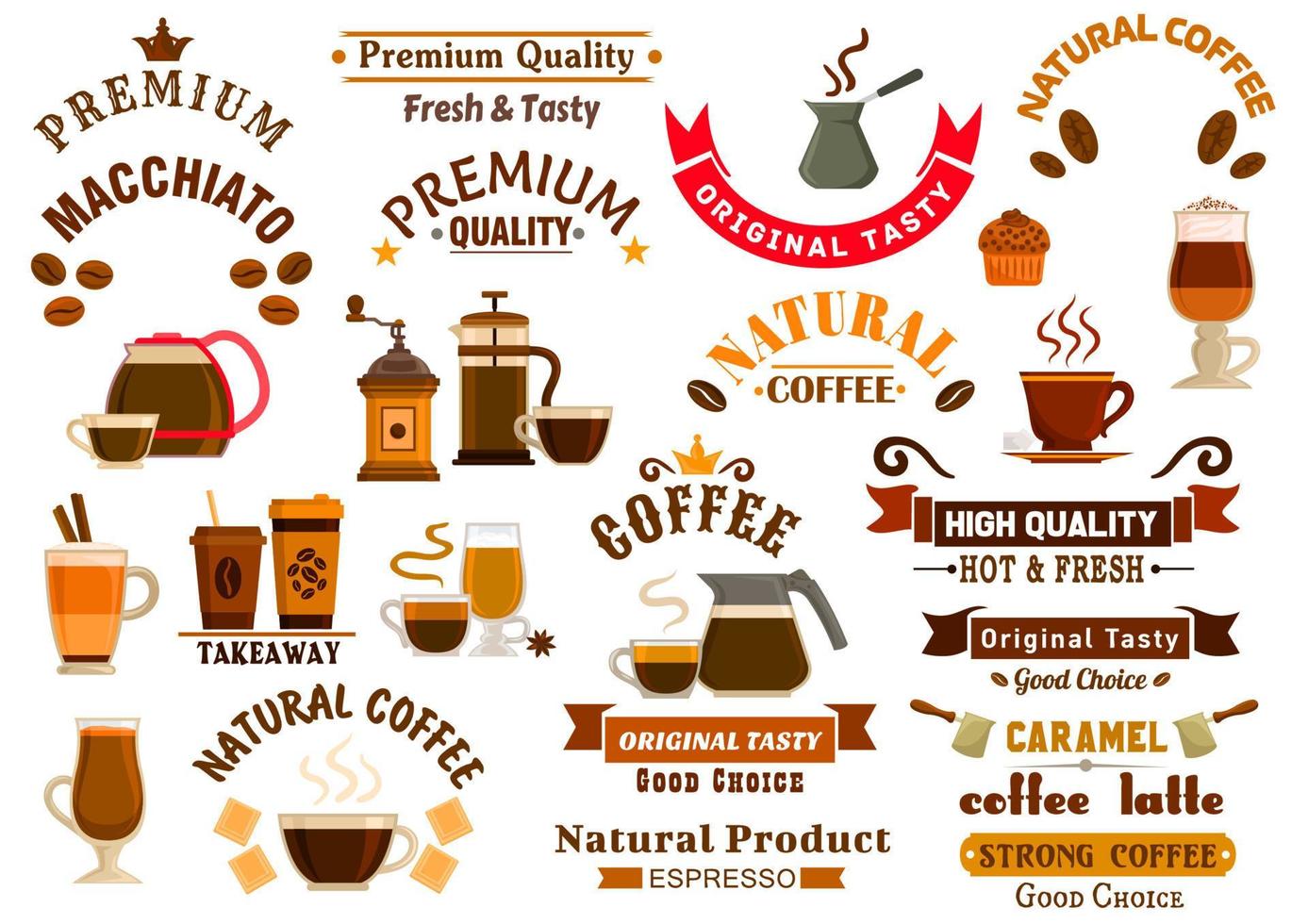 koffie en desserts pictogrammen voor cafe uithangborden vector