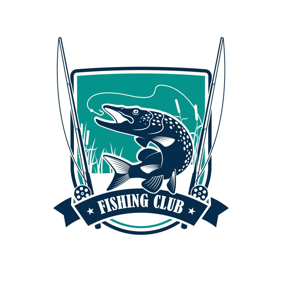 visvangst club heraldisch symbool met snoek vis vector