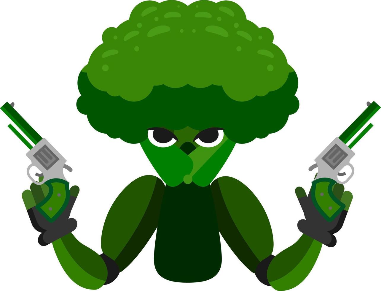 broccoli fruit groenten oorlogen met wapen twee hand- geweer serieel illustratie vector grafiek tekenfilm mooi zo voor mascotte, kinderen kleur boek en ontwerp Product