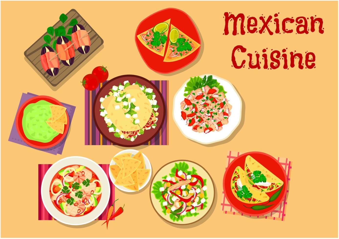 Mexicaans keuken pittig tussendoortje en salade icoon vector