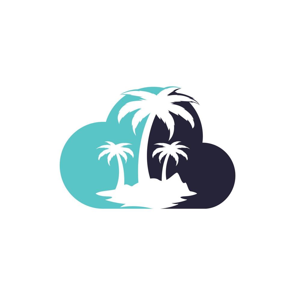 wolk strand en palm boom vector logo. reizen en toerisme teken.