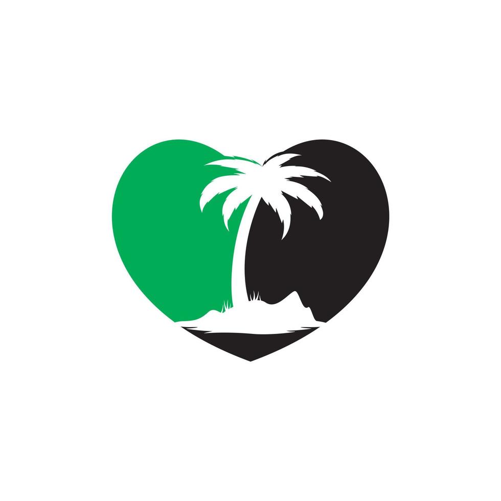 strand liefde vector logo. hart en palm boom icoon. reizen en toerisme teken.