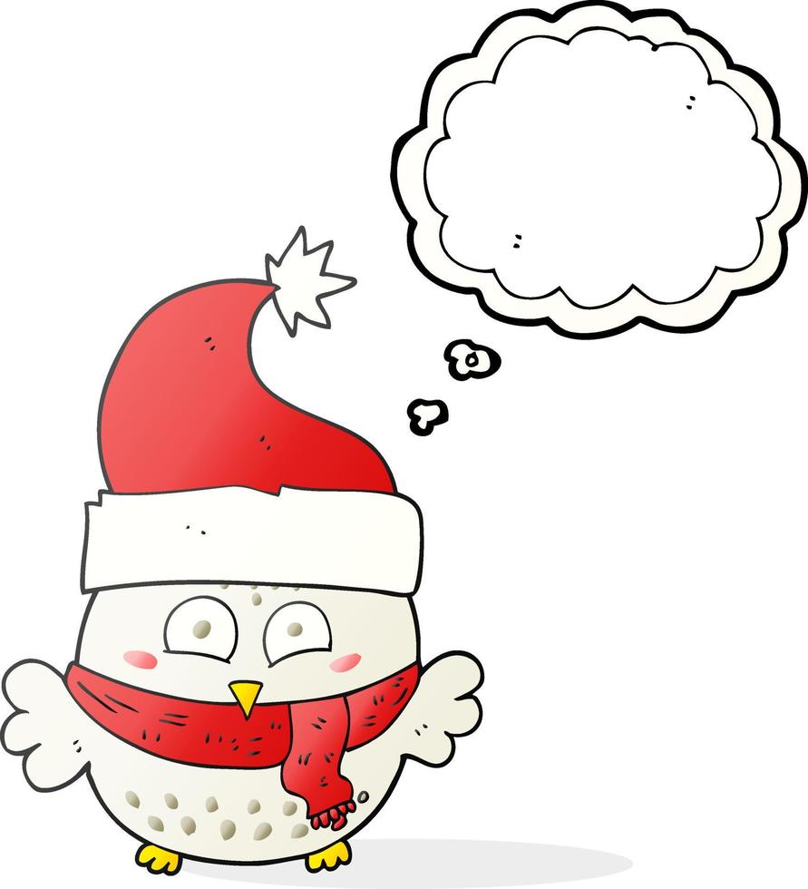 uit de vrije hand getrokken gedachte bubbel tekenfilm uil vervelend Kerstmis hoed vector