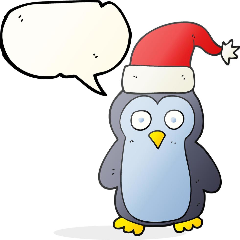 uit de vrije hand getrokken toespraak bubbel tekenfilm Kerstmis pinguïn vector